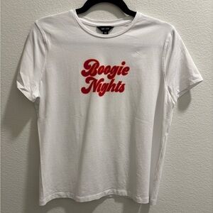 Saint + Sofia White Tee with Boogie Nights text, size USA 4